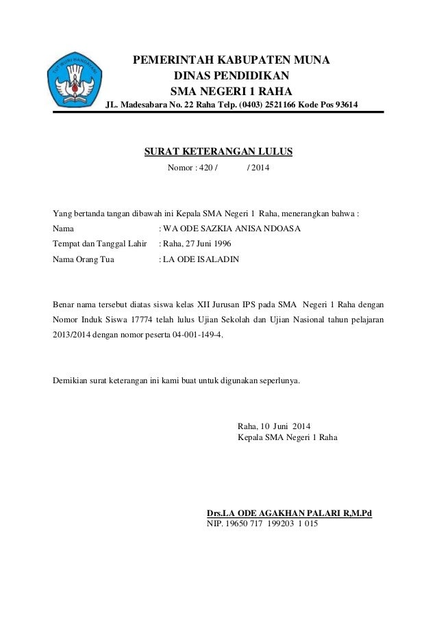 Contoh Surat Keterangan Duduk Di Kelas 12