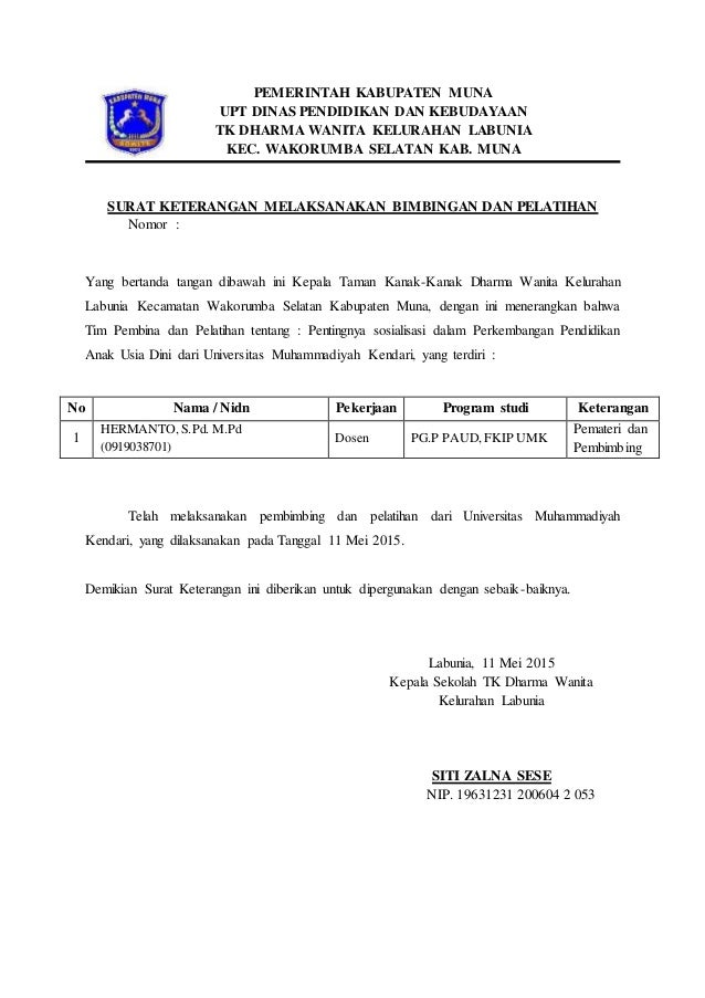 Surat Keterangan Melaksanakan Bimbingan Dan Pelatihan