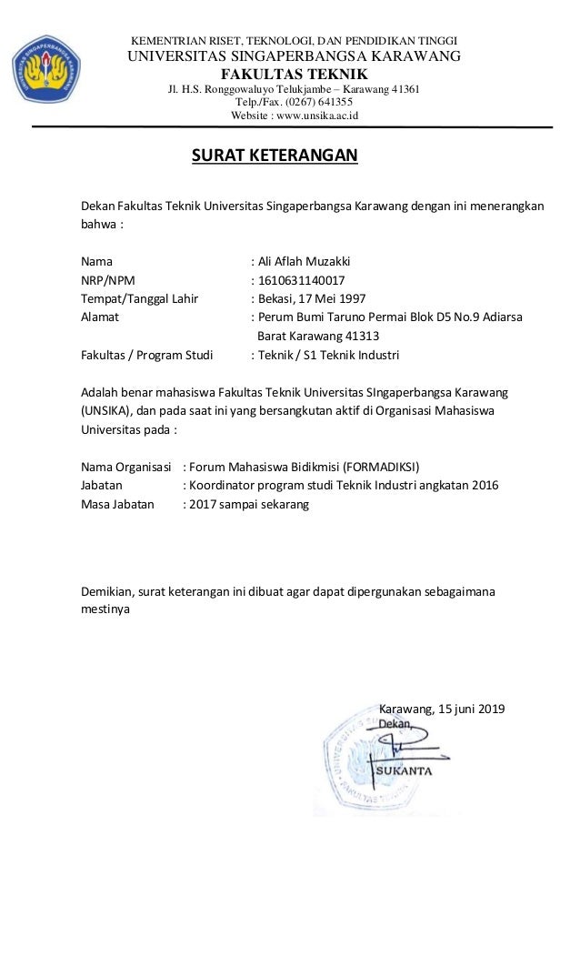 Surat keterangan organisasi