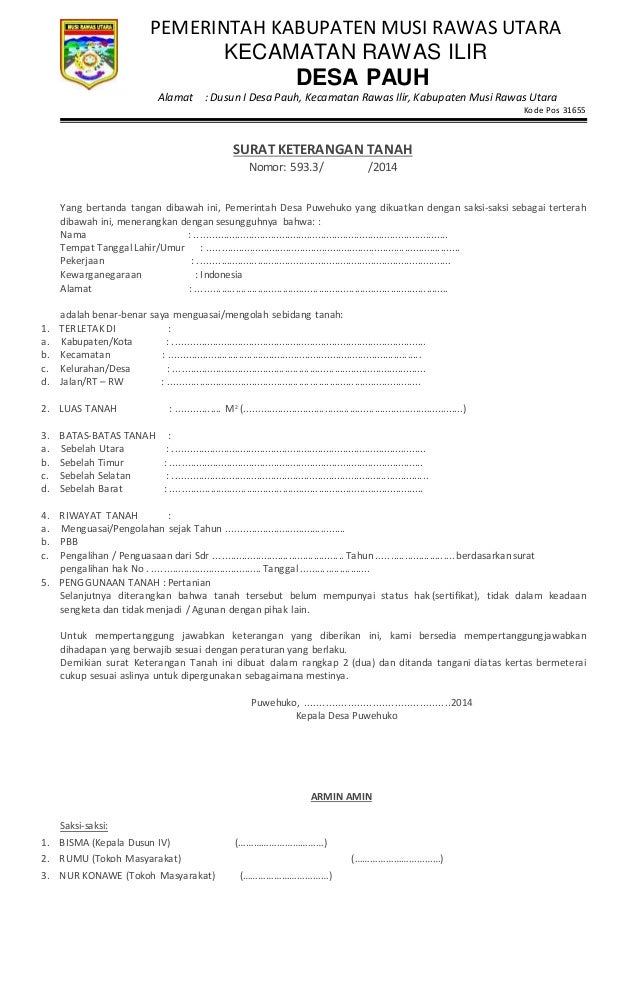 Contoh Surat Keterangan Riwayat Tanah - IMAGESEE