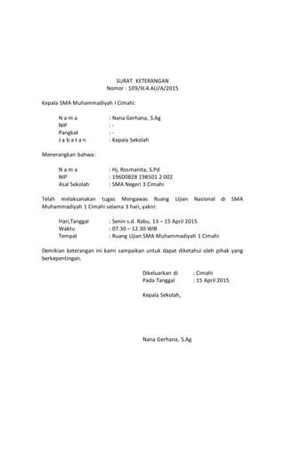 Surat Keterangan Un Siswa Inklusi 2015
