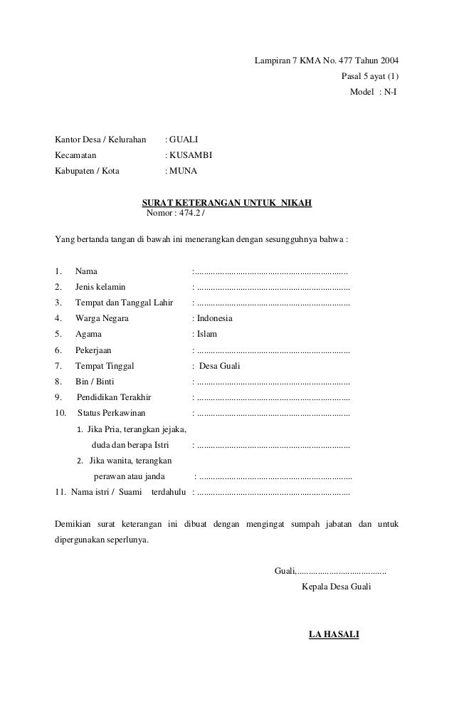surat nikah 1 hilang Surat keterangan kusambi nikah untuk