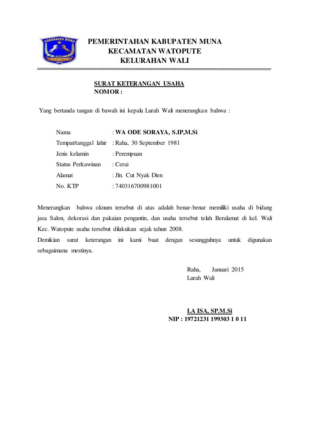Surat keterangan usaha