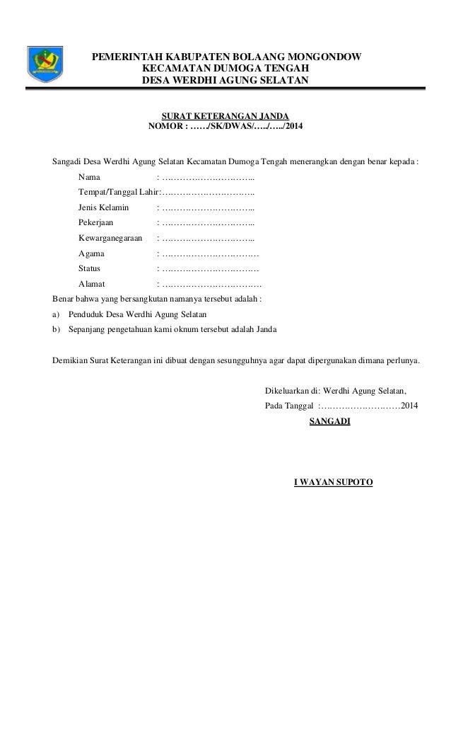 Contoh Format Surat Talak 1
