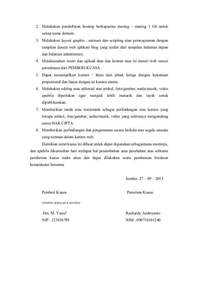 Contoh Surat Kuasa Khusus Pendaftaran Merek