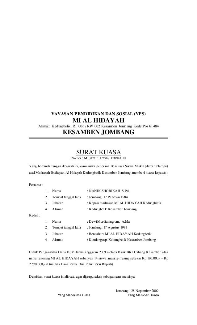 Surat kuasa bsm Surat kuasa bsm