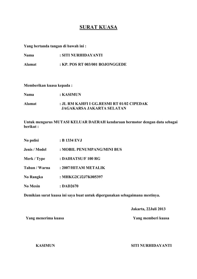 Surat Kuasa Kepemilikan Kendaraan Contoh Surat Kuasa - vrogue.co