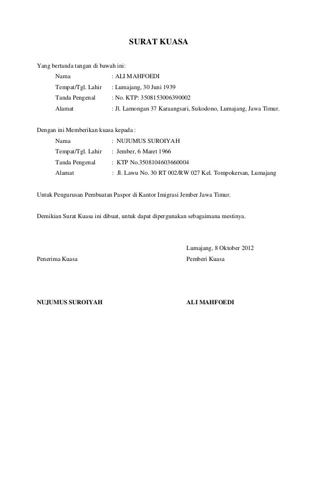Surat kuasa pengurusan pembuatan paspor