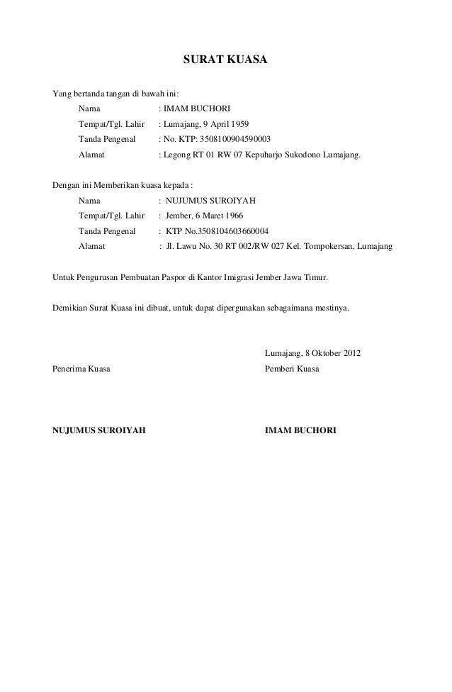 Surat Kuasa Pengurusan Pembuatan Paspor