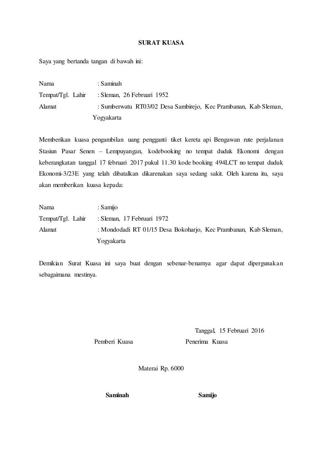 Surat kuasa tiket