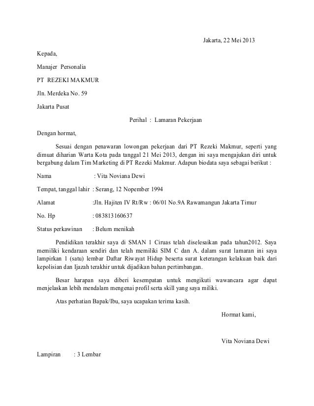 Contoh Surat Bisnis Full Block Style Bahasa Inggris - Surat F