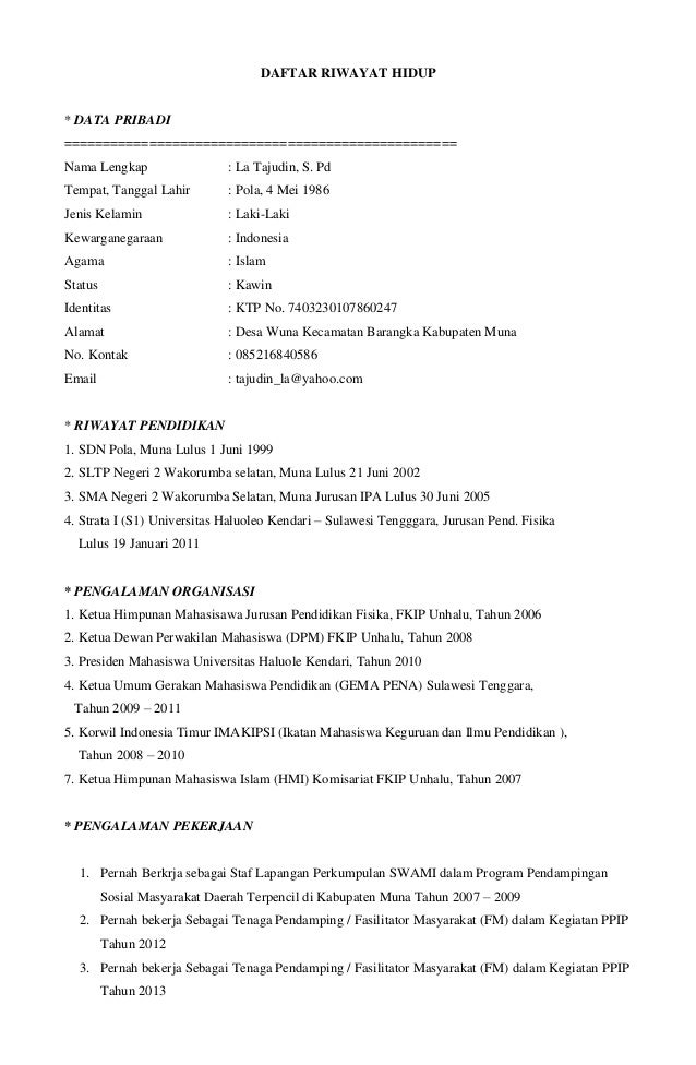 Contoh Daftar Riwayat Hidup Sma Sederajat - Virallah