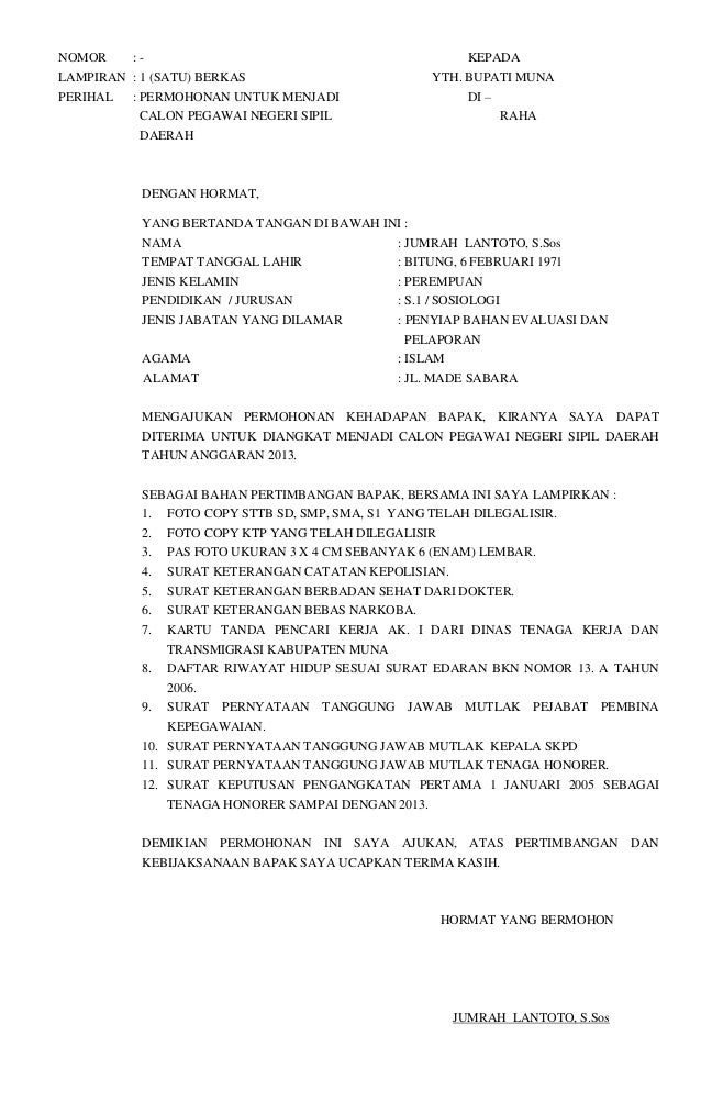 Surat lamaran cpns 1
