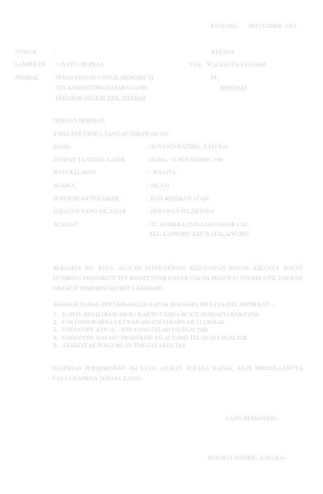 Surat lamaran cpns koltim