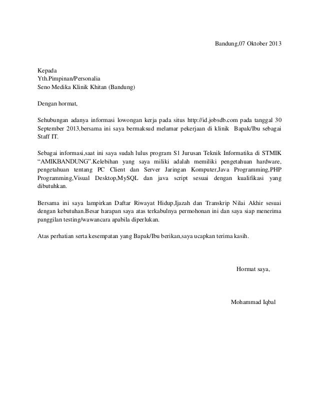 Surat Lamaran Dan Cv Mohammad Iqbal Surat Lamaran Dan Cv Mohammad Iqbal