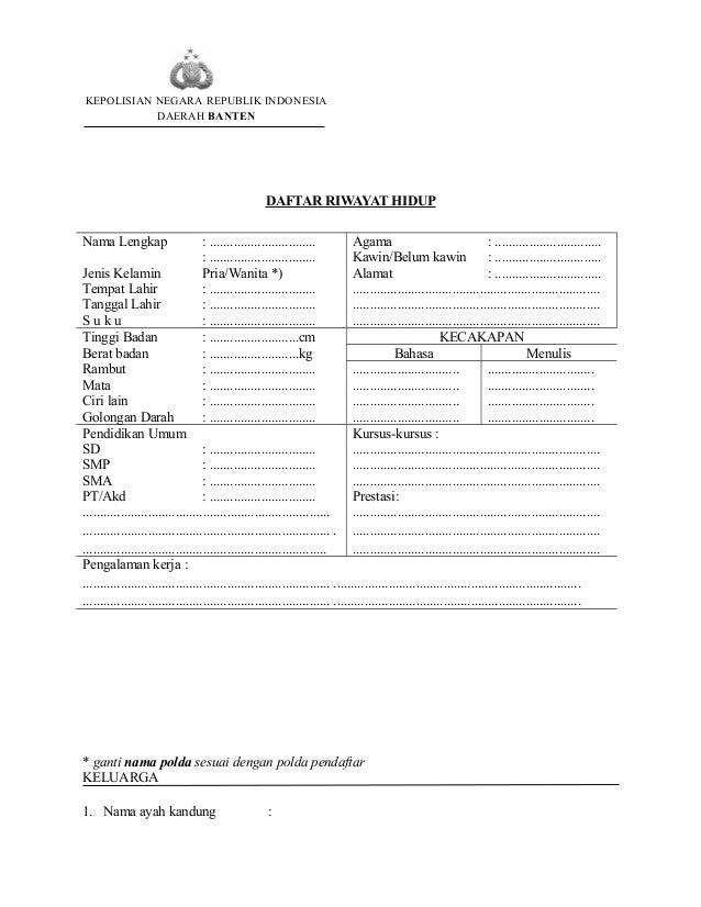 Contoh Surat Daftar Riwayat Hidup Polri Nusagates