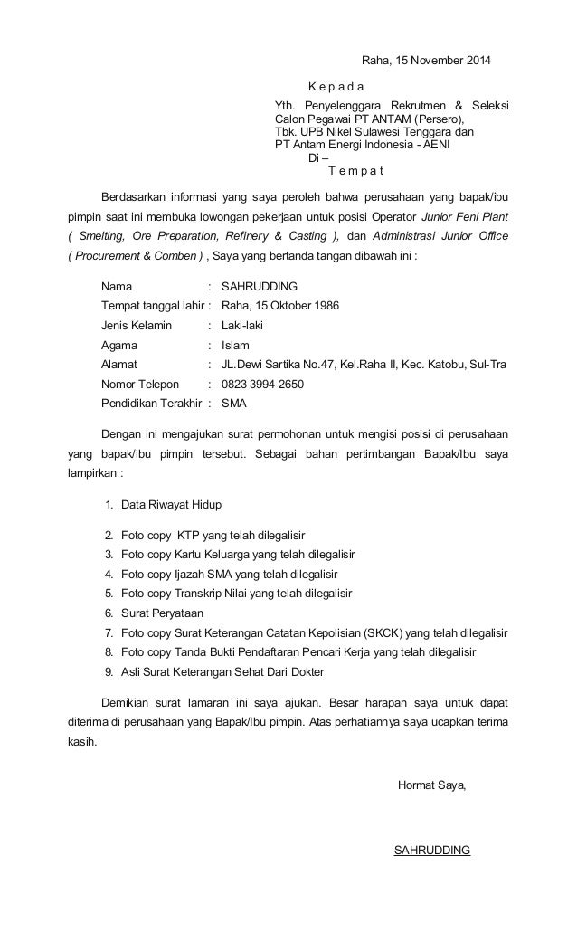 Surat Lamaranku Buat Antam Saya Surat Lamaranku Buat Antam Saya