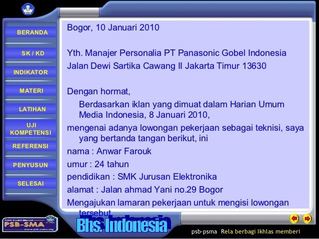 Contoh Surat Lamaran Kerja Pt Panasonic Contoh Surat