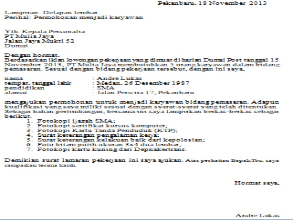 Materi Kelas XII "Surat lamaran pekerjaan"