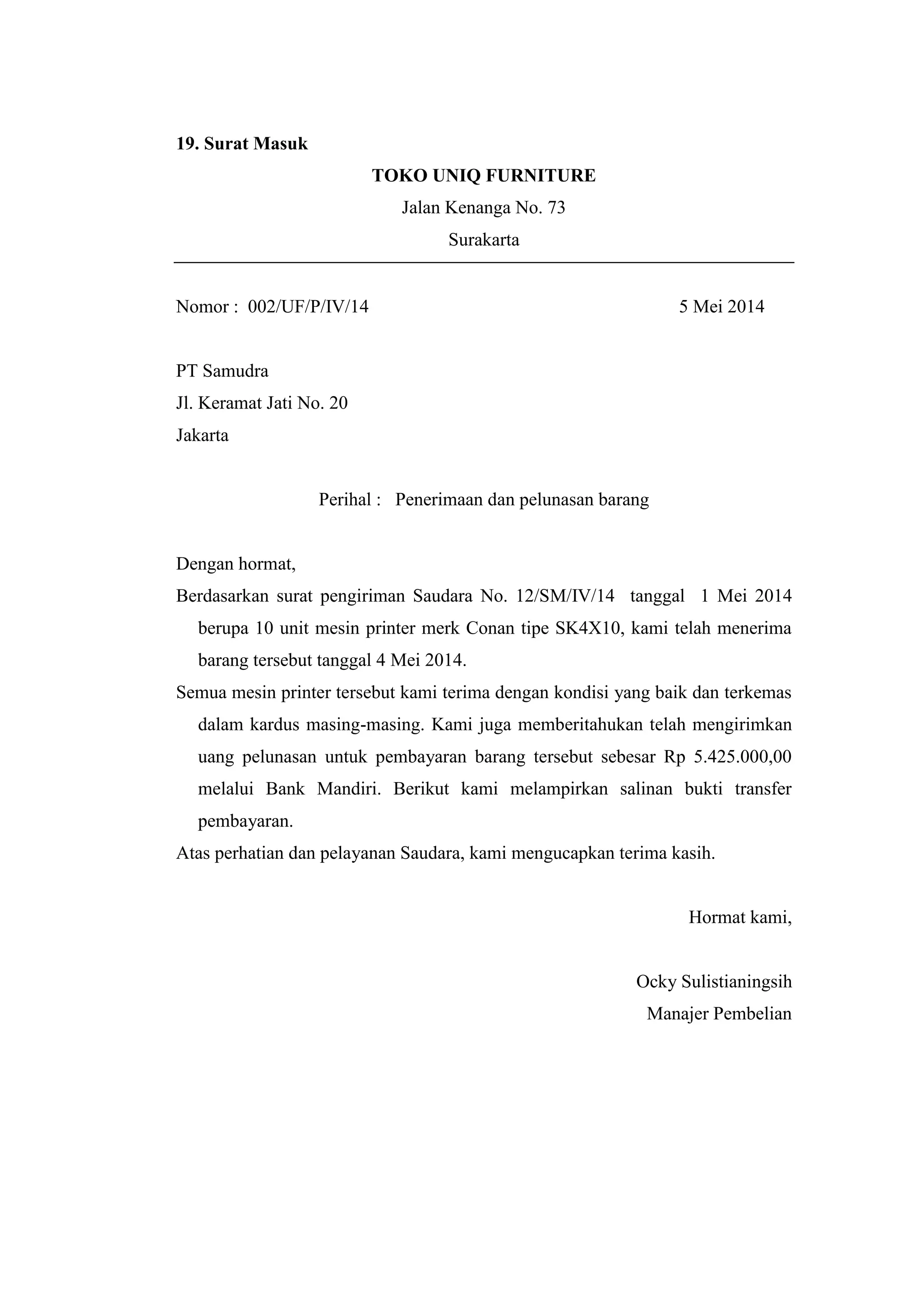 Contoh Surat Masuk dan Surat Keluar | DOCX