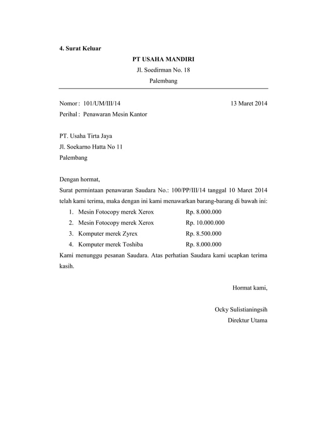 Contoh Surat Masuk dan Surat Keluar