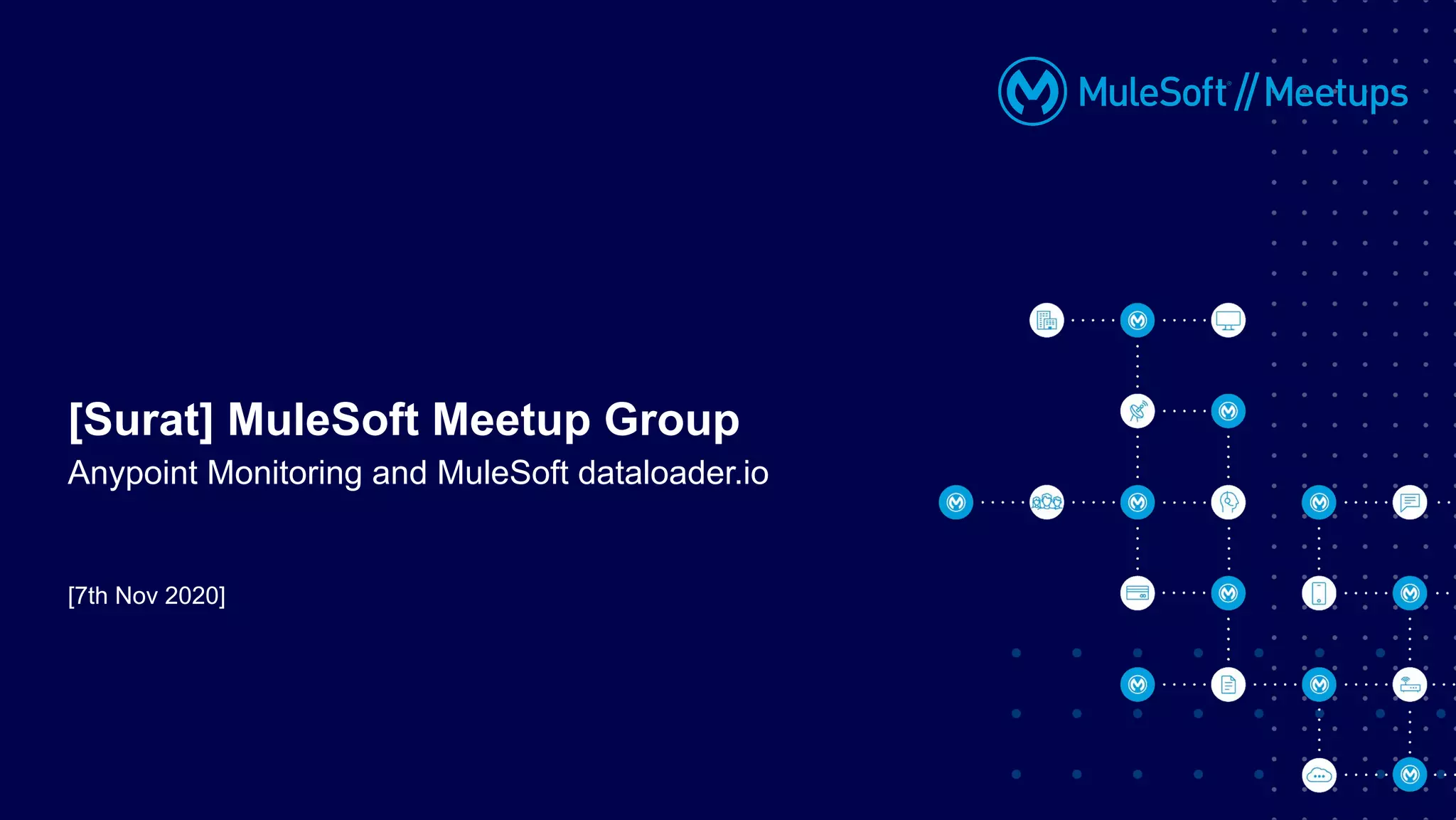 [7th Nov 2020]
[Surat] MuleSoft Meetup Group
Anypoint Monitoring and MuleSoft dataloader.io
 