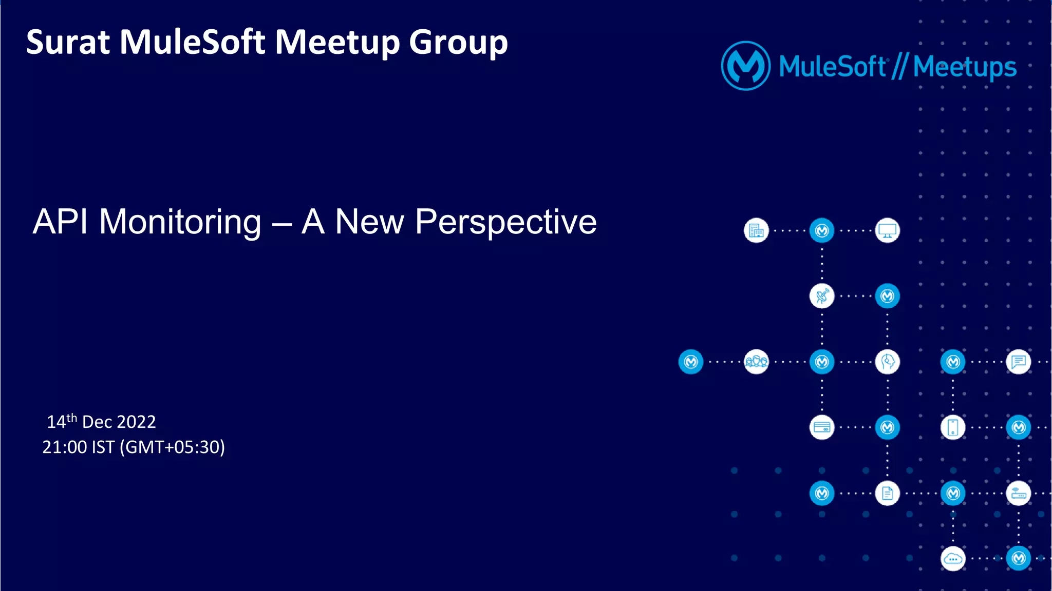 All contents © MuleSoft, LLC
Surat MuleSoft Meetup Group
API Monitoring – A New Perspective
14th Dec 2022
21:00 IST (GMT+05:30)
 