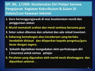 SPI. BIL. 1/1995:  Keselamatan Diri Pelajar Semasa Pengajaran  Kegiatan Kokurikulum & Sukan Di Dalam/Luar Kawasan Sekolah ...
