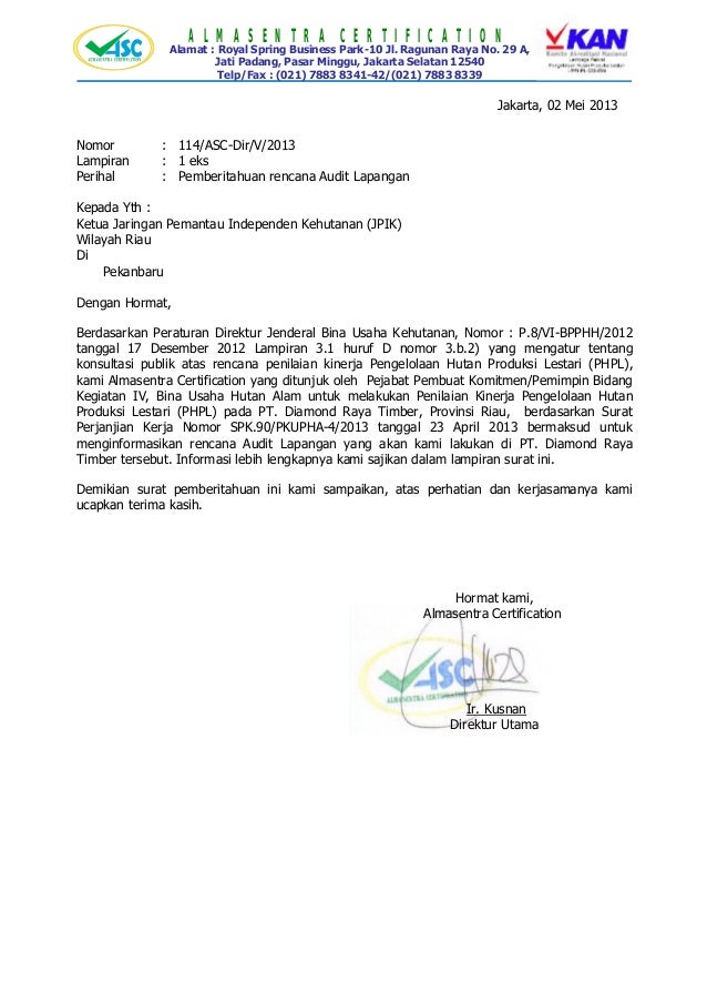 Pemberitahuan Audit PHPL PT. Diamond Raya Timber