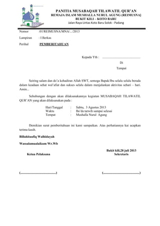 Surat Pemberitahuan Mtq