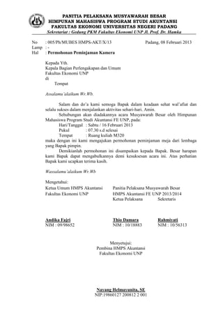 Surat peminjaman tempat mubes | PDF