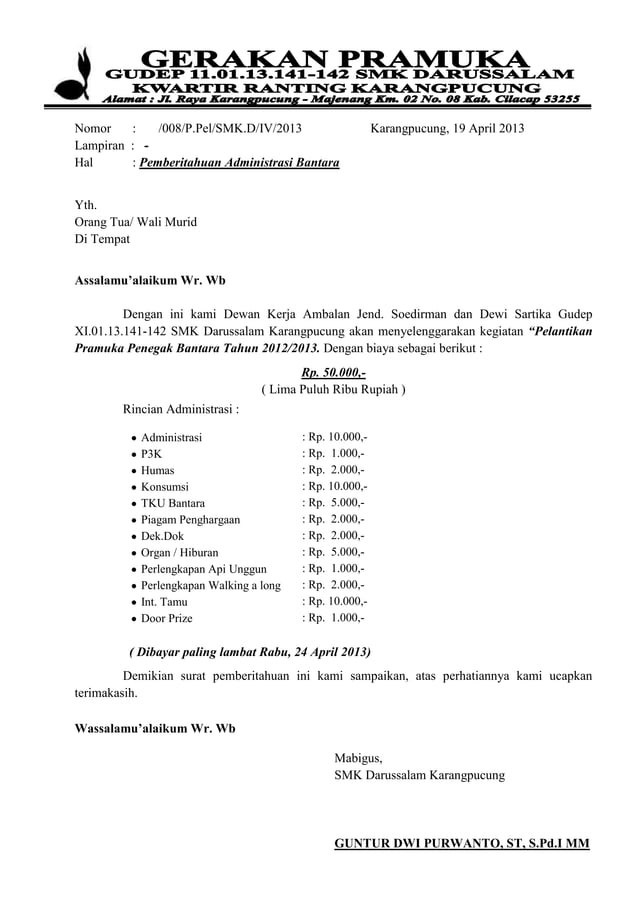 Contoh Surat penagihan bantara Ambalan | PDF