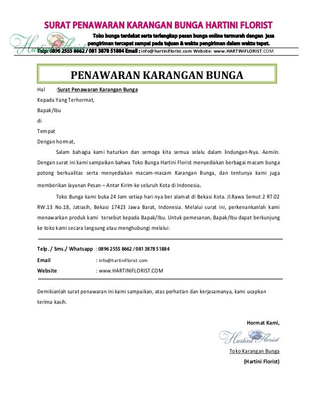 Surat Penawaran Karangan Bunga Papan Hartini Florist