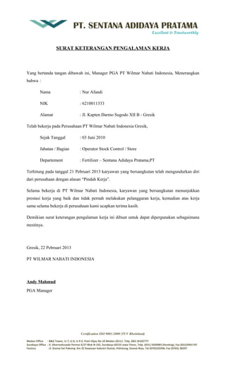 Surat Pengalaman Aconk