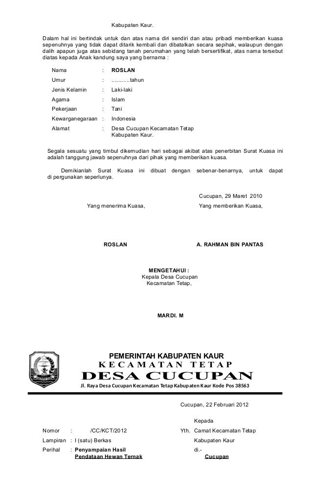 Contoh Surat Pengantar Kepala Desa Cucupan Contoh Surat Pengantar Kepala Desa Cucupan