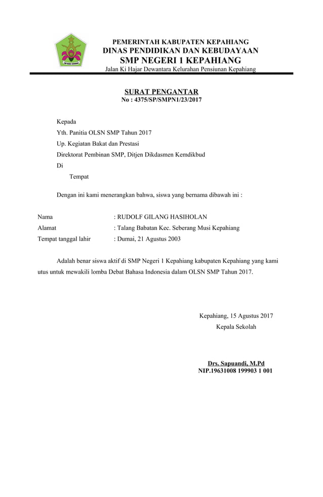 Surat pengantar lomba