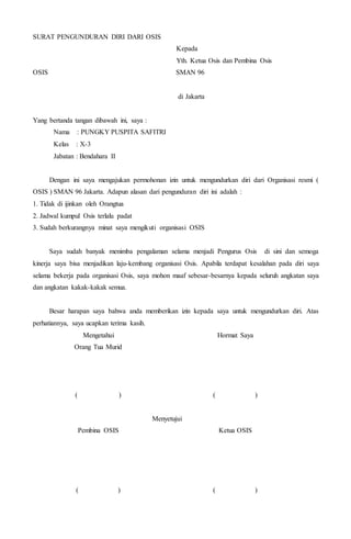 SURAT PENGUNDURAN DIRI OSIS | PDF