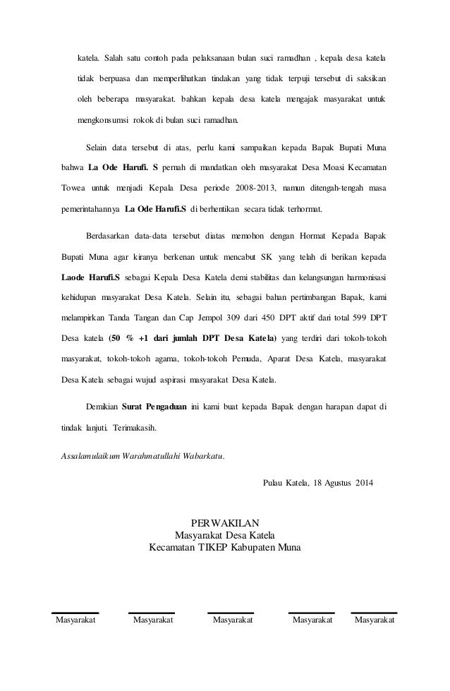 Contoh Surat Pengaduan Masyarakat Ke Kepala Desa Kumpulan
