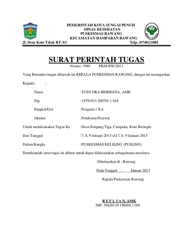 surat perintah tugas puskesmas rawang kota sungai penuh surat perintah tugas puskesmas rawang kota sungai penuh