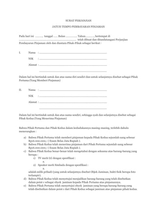 Surat Perjanjian - Penagihan Hutang Jatuh Tempo dengan Jaminan