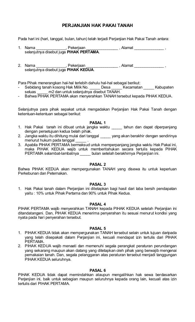 Surat Perjanjian Hak Pakai Tanah