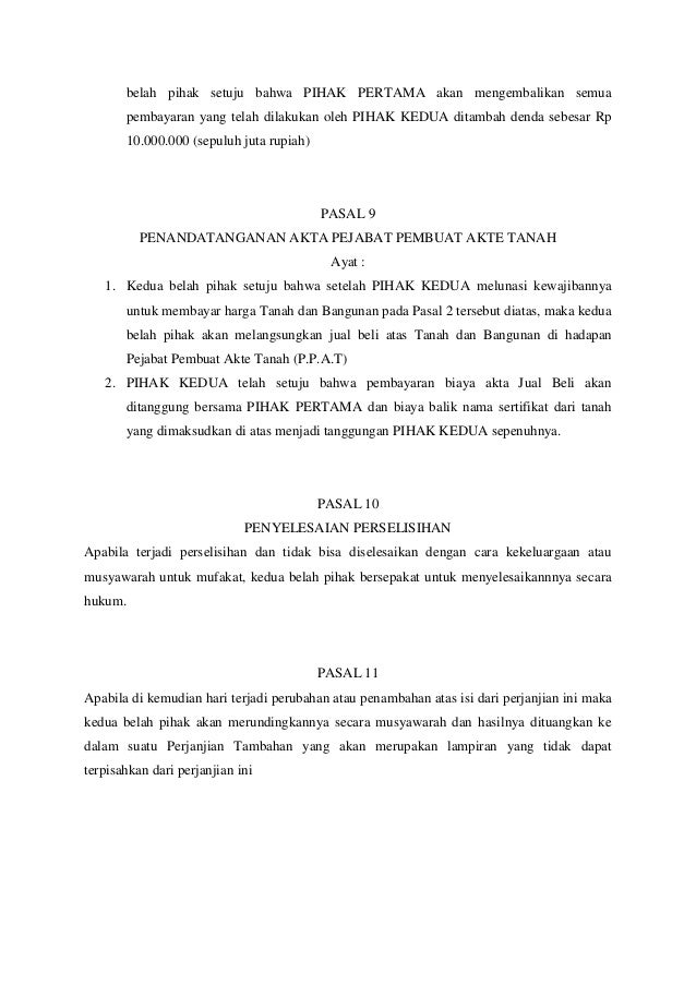 Contoh Surat Perjanjian Pembayaran Jual Beli Tanah Di Malaysia