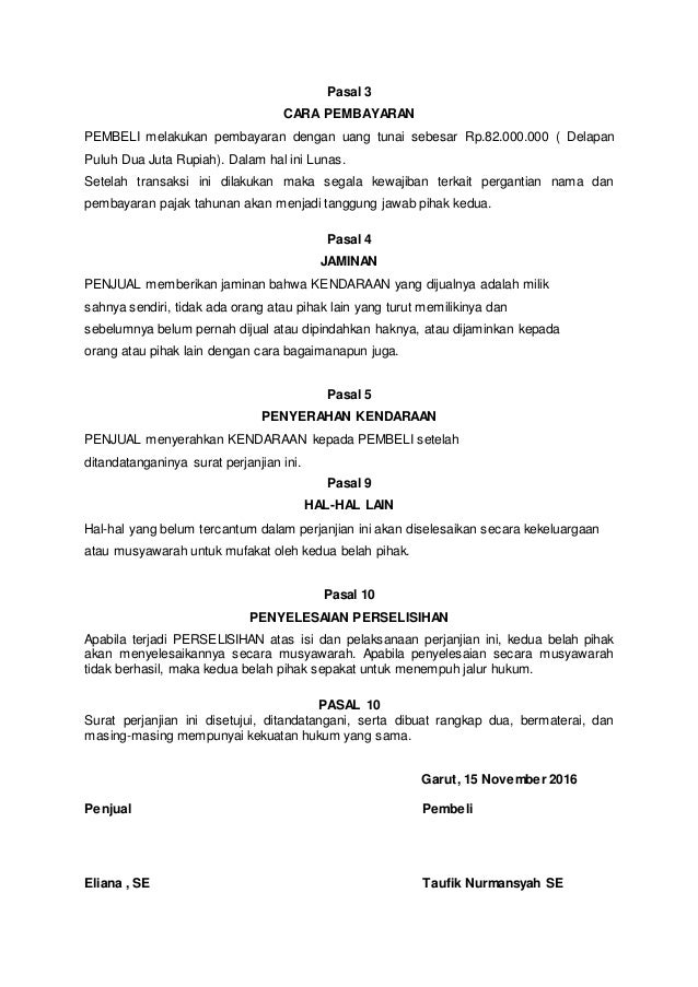 Surat Perjanjian Jual Beli Word