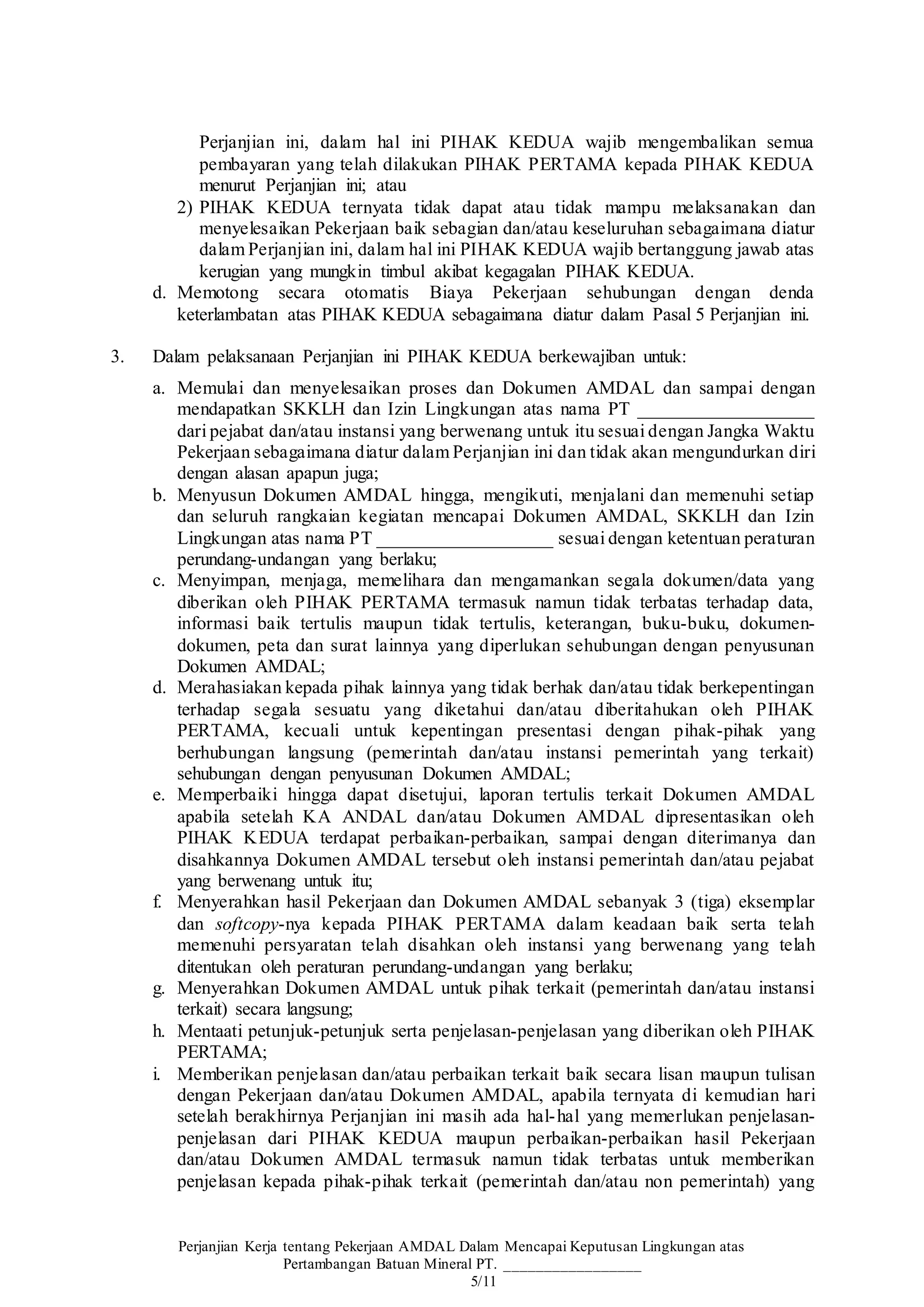 Contoh Perjanjian Kerja AMDAL Terbaru (Beli Perjanjian, Hub ...