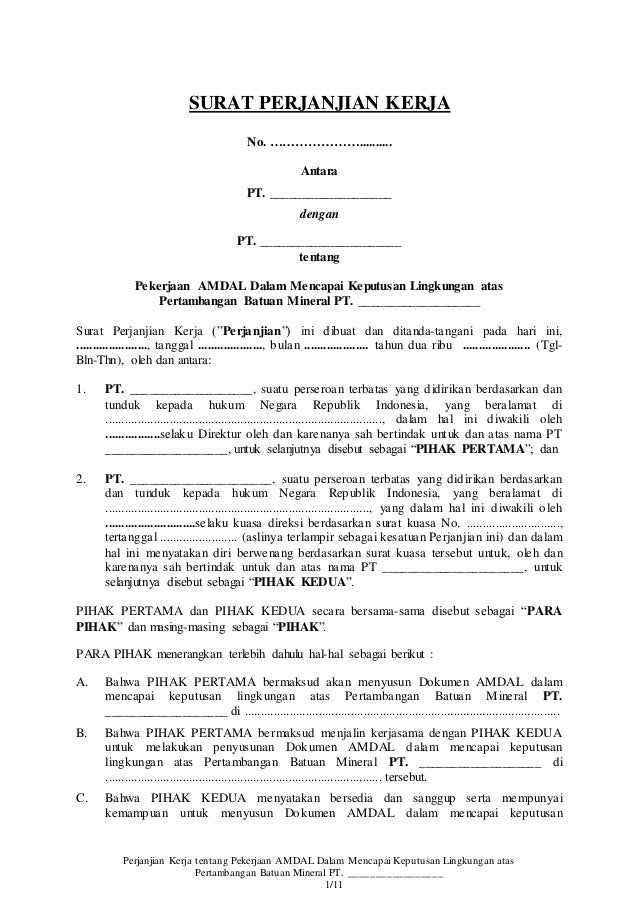 Contoh Perjanjian Kerja Amdal Terbaru Beli Perjanjian Hub 08118887