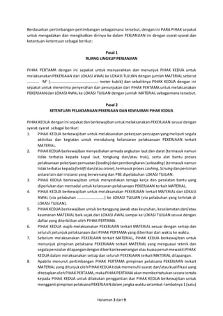 Contoh Perjanjian Pengangkutan Material Konstruksi Besi Silo  (Beli Perjanjian, Hub: 08118887270 (WA))