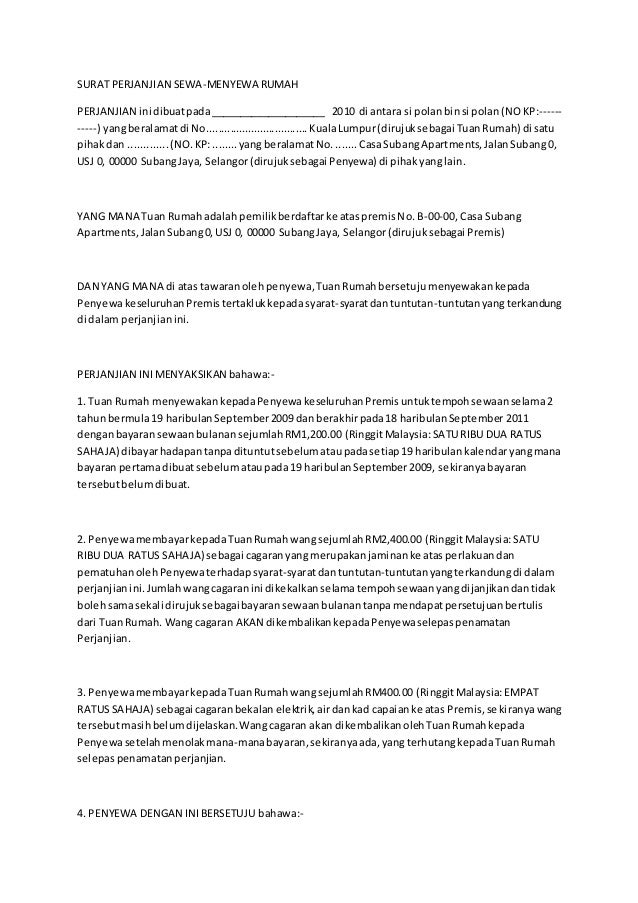 Surat Perjanjian Sewa