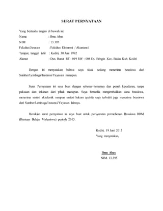 Surat permohonan dan Surat Pernyataan Mengajukan Beasiswa | PDF