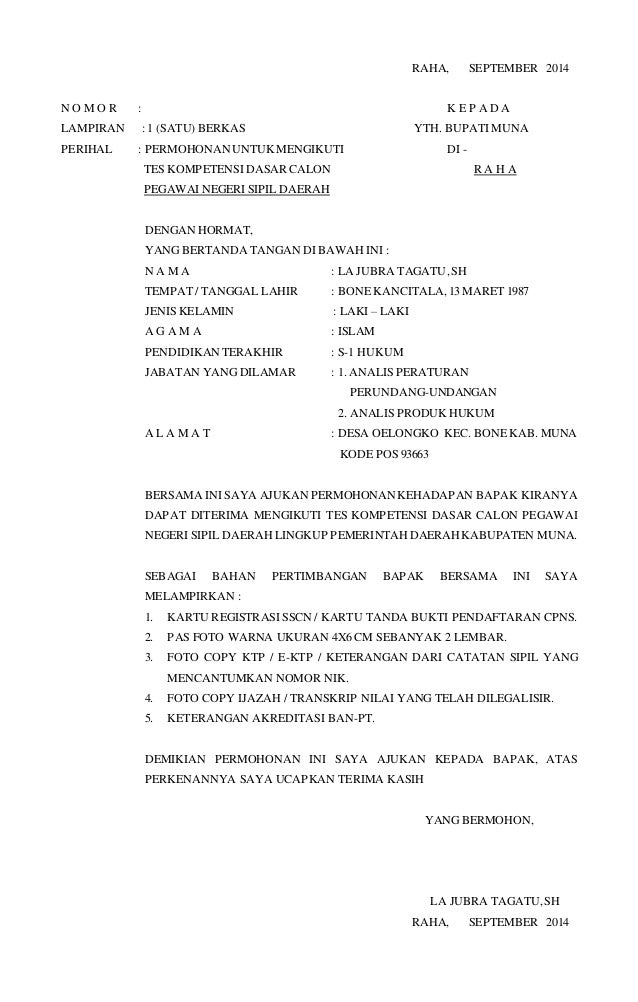 Surat permohonan cpns muna