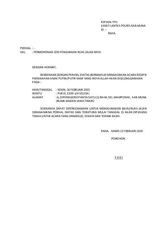 Contoh Surat Permohonan Izin Penggunaan Tempat Parkir